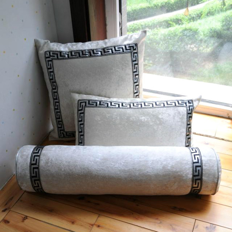 

Rice White European Cushion Cover High-grade Waist Pillow Cases New Chinese Style Square Pillow Cover Sofa Chair Car Decoration, Black