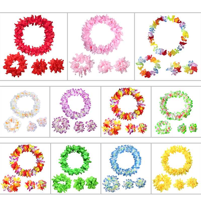 

4pcs Hawaiian Artificial Flowers leis Garland Necklace Flowers DIY Fancy Dress Accessories Hawaii Beach Party Decoration, Colorful 1