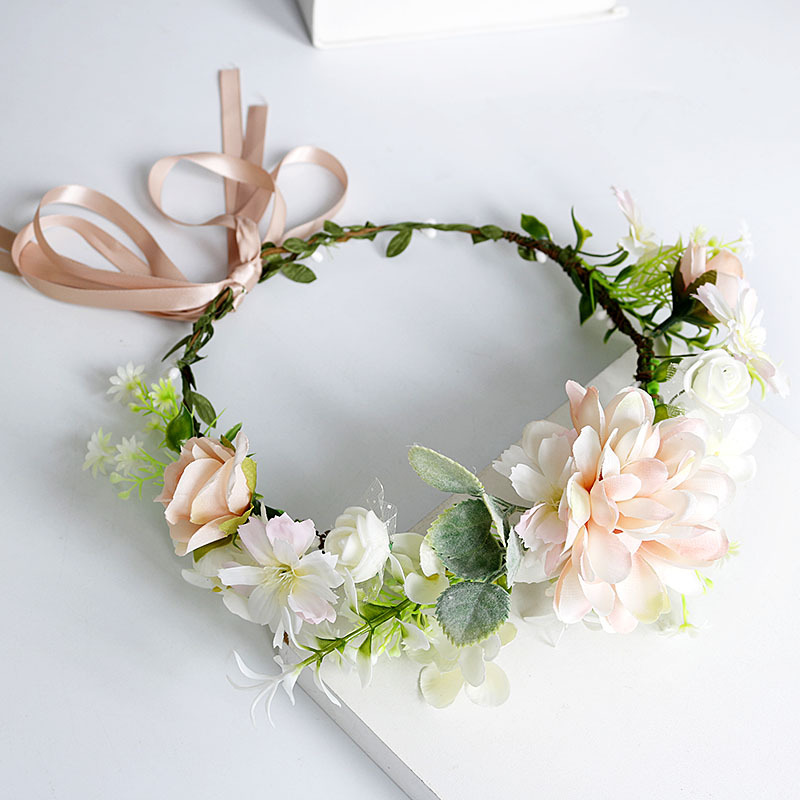 

Wreath Garland Headdress Children Hair Accessories Decoration Mori Girl Fresh Sweet Pink Flowers Hair Band Wedding Party Supply