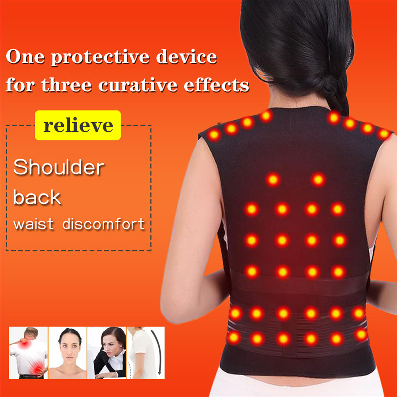 

40 pcs Magnetic Tourmaline Belt Back Neck Lumbar Shoulder Self-heating Therapy Posture Correcter Brace Health Care Pain Relief, Black