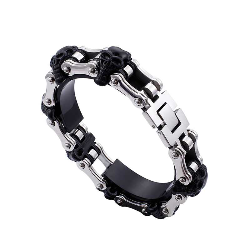 

Gothic Skull Charm Bracelets For Men Stainless Steel Link Chain Bracelets Biker Punk Halloween Jewelry