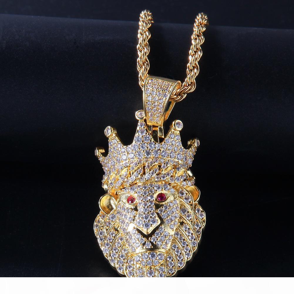 

New Fashion Gold & White Gold Iced Out CZ Cubic Zirconia Crown Lion Mens Necklace Chain Designer Luxury Full Diamond Hip Hop Jewelry for Men