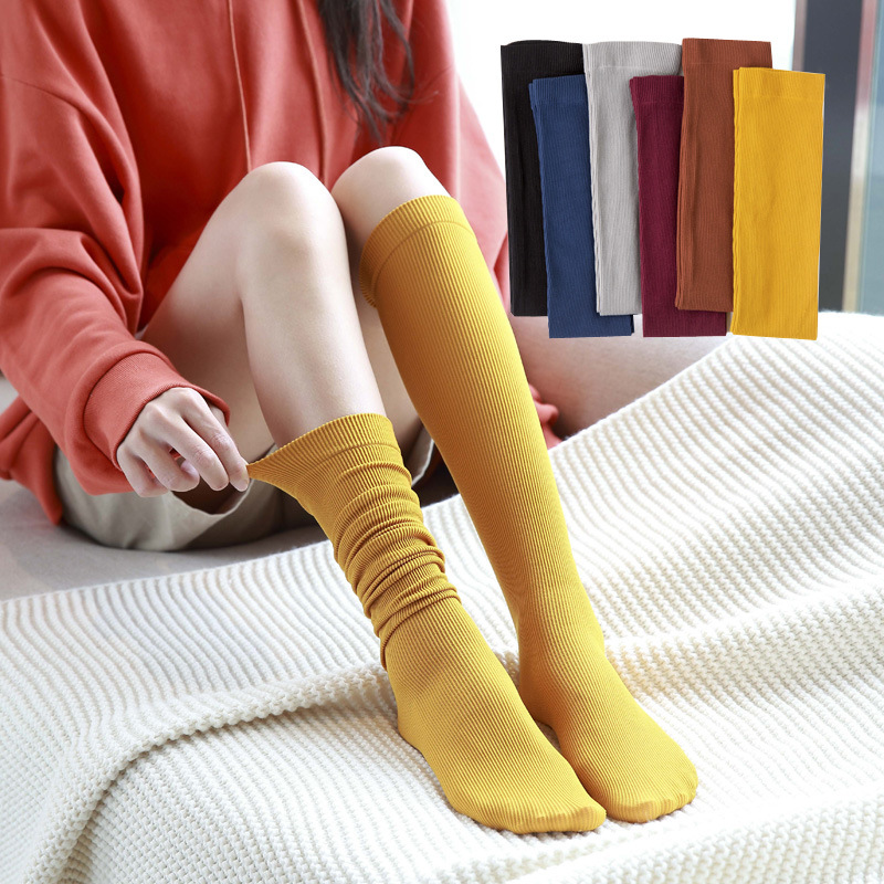 

2020 Sexy Stockings Fishnet Spring And Autumn Knee Socks Japanese Retro Long Calf Velvet Solid Color Pile Fashion Stovepipe, Lan