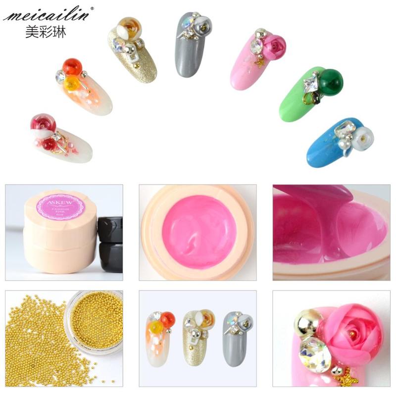 

5 PCS/Set UV LED Nail Painting Gel Varnish with Adhesive Sticky Nail Glue Steel Metal Beads for Manicure Lacquer Art Decor, Nail set