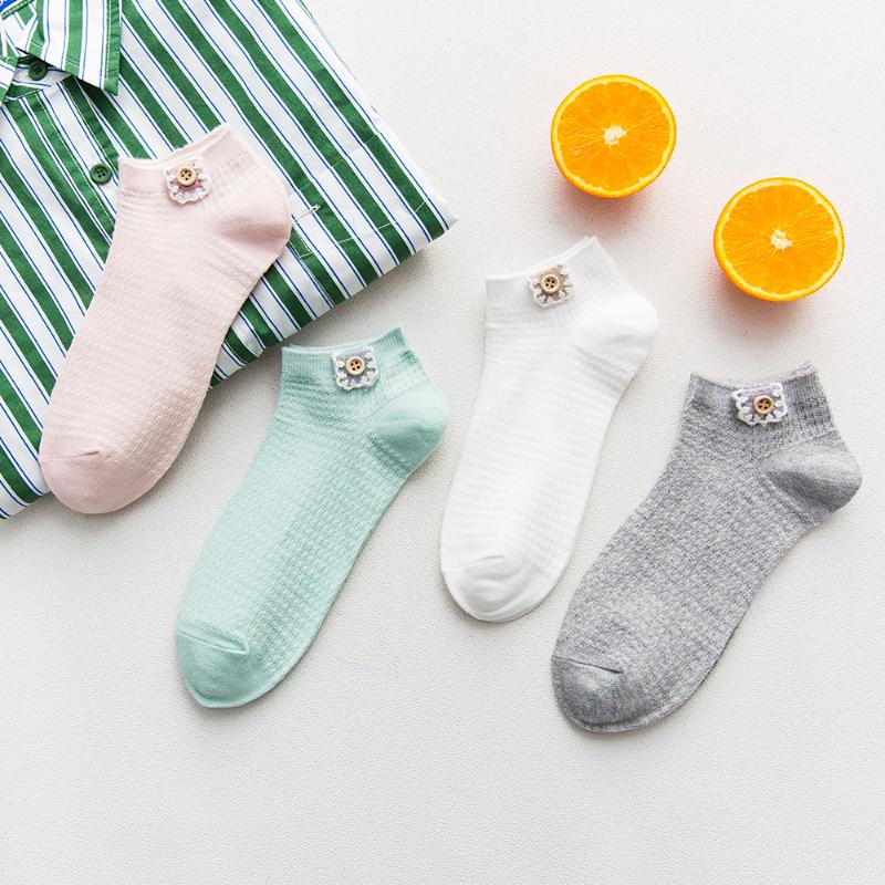 

Boat socks women's cotton socks College Korean style spring and summer solid color Japanese fashion button invisible, Gray