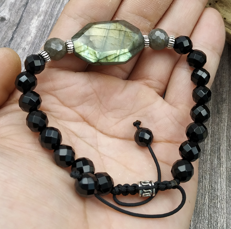 

YA4039 Natural Labradorite Stone Agates Beads Knot Cord Bracelet Adjustable