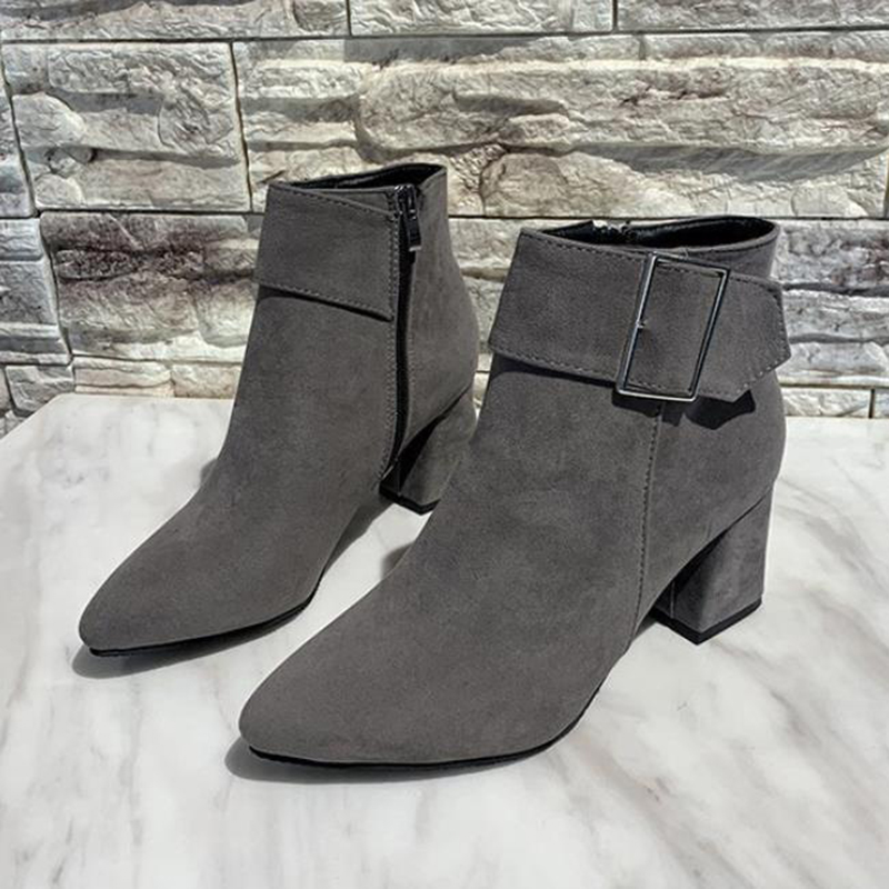 

Fashion PU Leather Non-slip Mid Boots Women Winter Platform Heels Suede Soft Fabric Boots Vintage Elegant Square Heel, Black