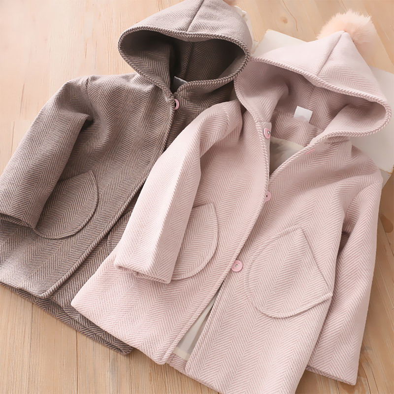 

Winter Jackets Girls Hooded Hair Ball Wool Baby Clothes 3 4 5 6 7 Years Toddler Kids Outerwear Fashion Wool Coat Girls Clothing LJ200828, Gray