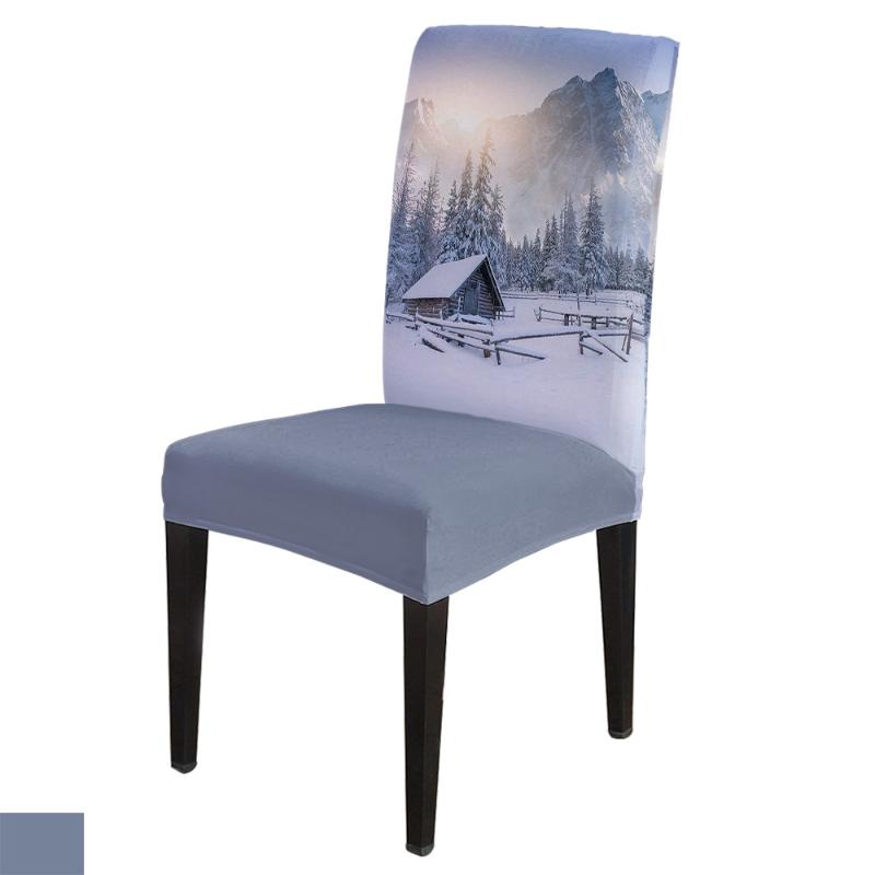 

Winter Snow Mountain Scenery House Dining Chair Cover Spandex Elastic Print Slipcovers Furniture Cover Kitchen Wedding Supplies