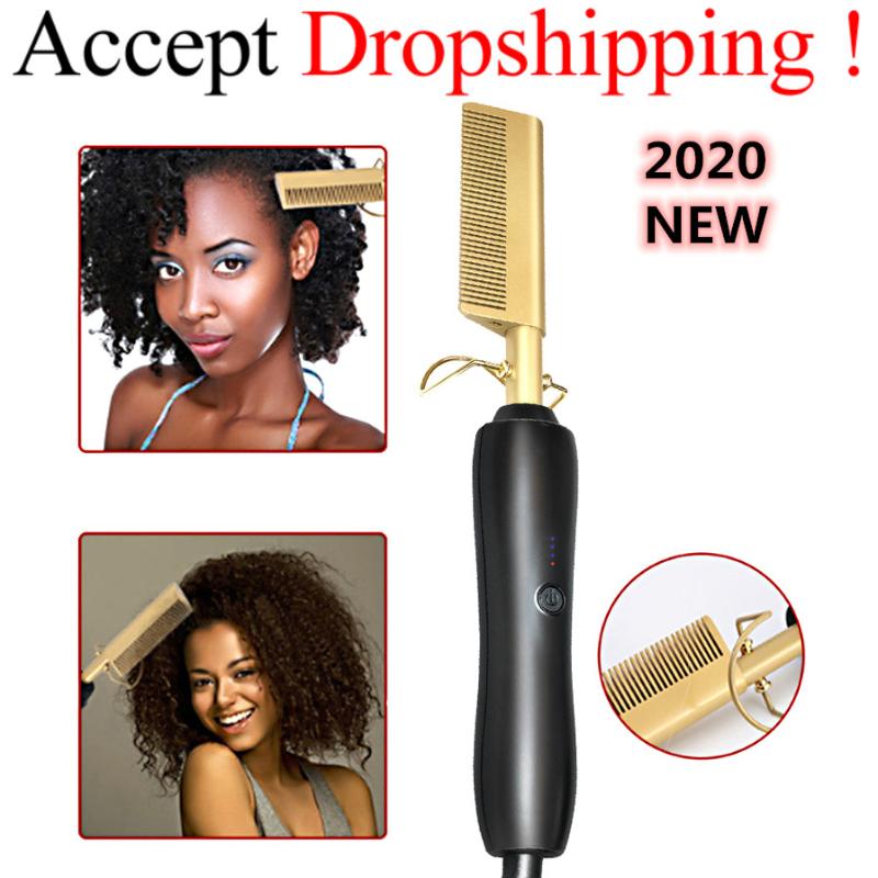 

450F High Heat Ceramic Hot Comb Wet / Dry Use Hair Straightener Iron Comb Electric Environmentally Friendly Gold New Hairbrush
