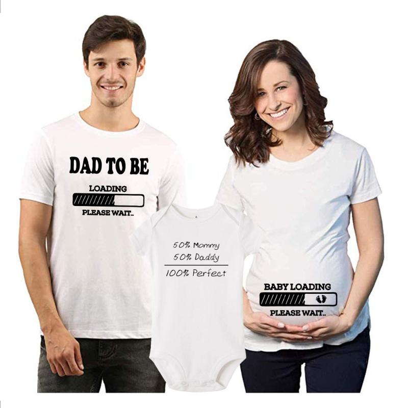 

1pc Dad/ Baby To Be Loading Pls Wait Preganant Anouncement Family Tshirt Perfect Baby Rompers Fashion Family Clothes Wear, As pic