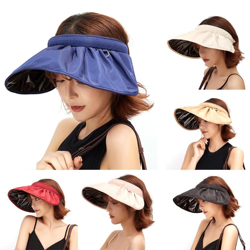 

Women Summer Solid Color Visor Hats Fishing Sun Protector Cap Anti-UV Wide Brim Empty Top Foldable Visor Cap Sun Hat, Navy blue