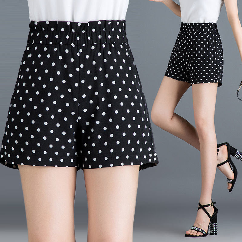 

New 2020 Summer Women's Office Lady Loose Drawstring Shorts Dot Printed High Waist Wide Leg Shorts Female Bottoms, 15