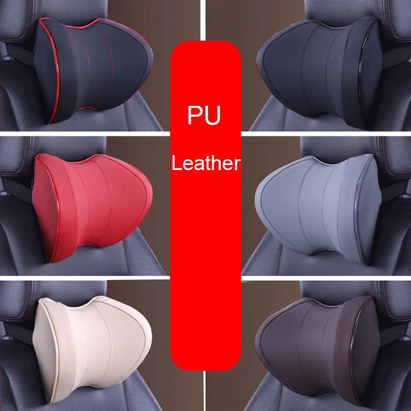

PU Leather Travel Ease Car Lumbar Support Back Cushion & Headrest Neck Pillow Memory Foam for Pain Cervical Neck Relief