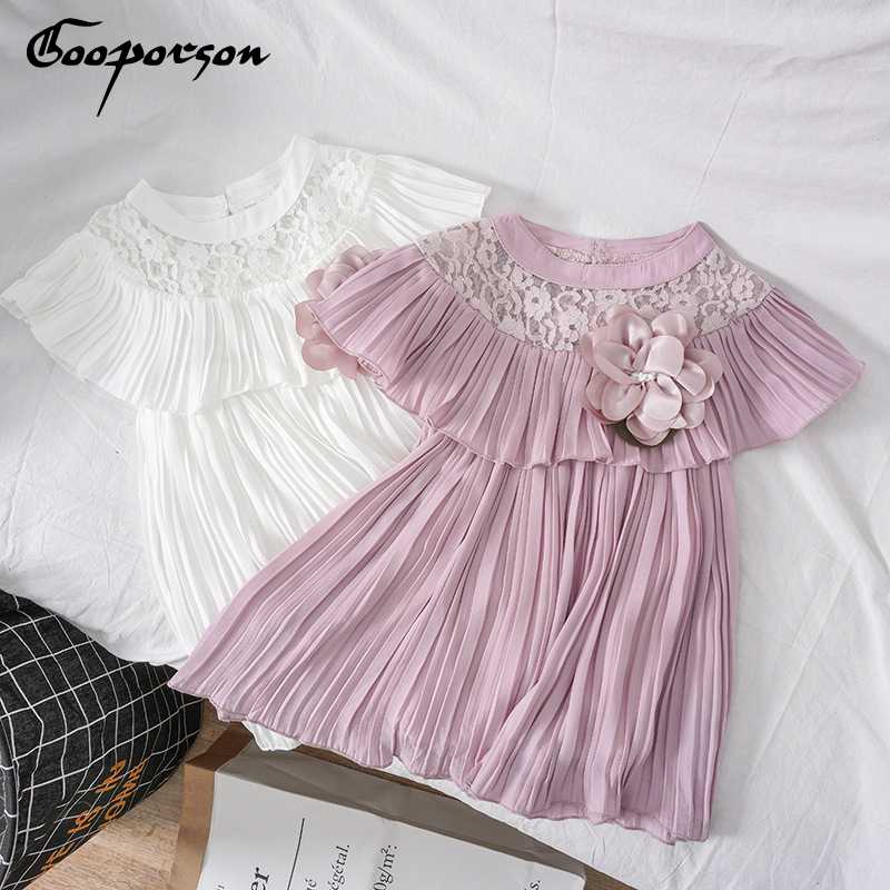 

Summer Girl Dress with Brooch Princess Wedding Party Little Girl Ceremonies Flower Lace Tutu Solid Dress Lace Clothes, Q31120
