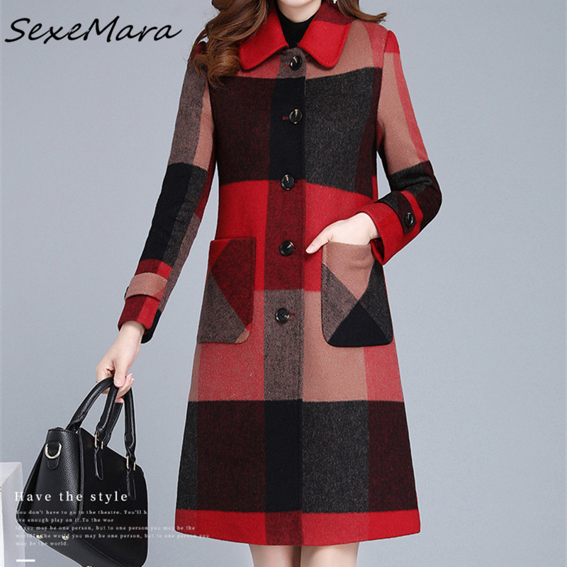 

Winter Fashion 2020 Single Breasted Plaid Coats for Ladies Korean Style Woolen Cashmere Coats, Blue