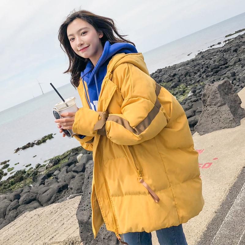 

2020 New Women Winter Fashion Korean Casual Hooded Jackets Female Harajuku BF Coats Mujer Mid-long Oversized Parkas P45, Pink