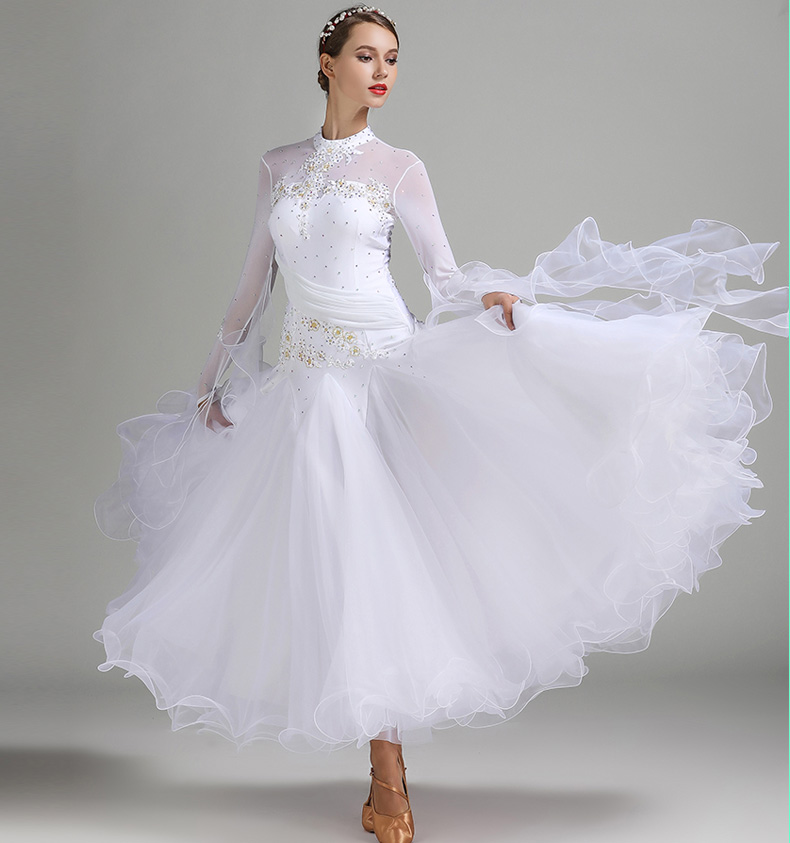 8 Colors New ballroom dance dresses for women fringed waltz dress standard ballroom dress foxtrot luminous costumes long rumba dress-image-403126805