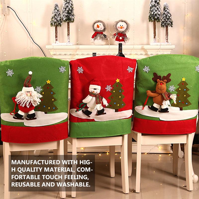 

2pcs Chair Back Cover Christmas Reindeer and Snowman Pattern Seat Slipcover