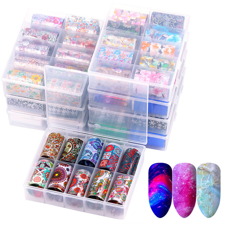 

10 Pcs Holographic Nail Foil Set Transparent Leopard AB Color Nail Art Decoration 4*60cm Manicure DIY Holo Transfer Stickers, White