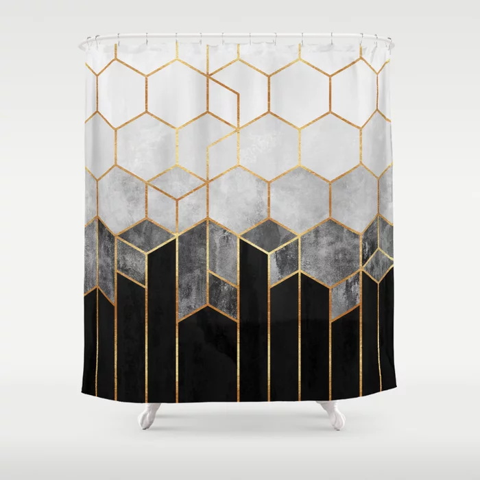 

Charcoal Hexagons Shower Curtain Waterproof Polyester Fabric Bathroom Decor Geometric Printed Shower Curtain with 12 Hooks