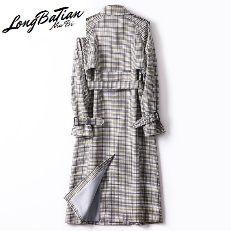 

England Style Double breasted Plaid Long Windbreaker For Elegant Classic Belt Trench Coat Women Fall Office Lady Outerwear