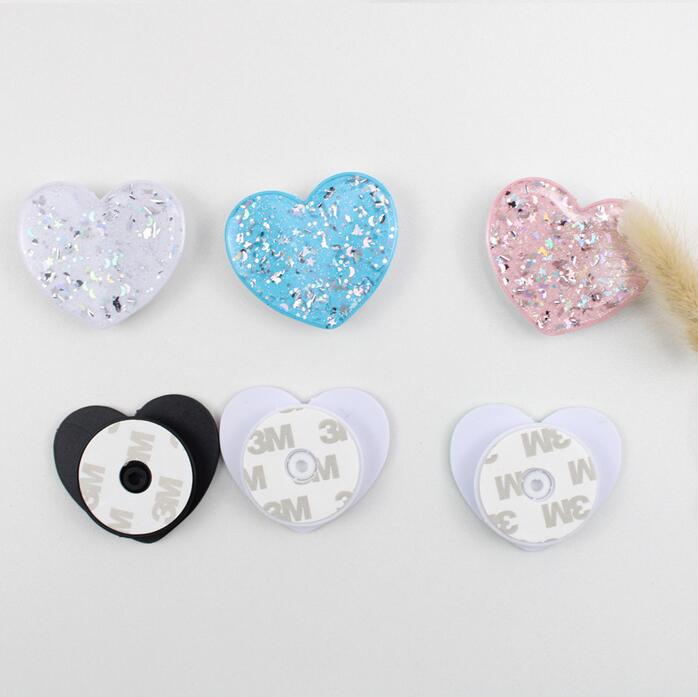 

6 Color Heart Sequin Cell Phone holder phone Mounts Accessories Universal Air Bag Air Cushion Bracket Epoxy, Black