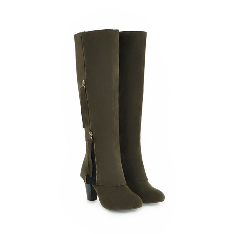 

Winter Fashion Long Botas Mujer Invierno over the knee Elegant High Heels 7.5CM Sexy Booties Women Shoes Round Toe Boots 7105, Brown