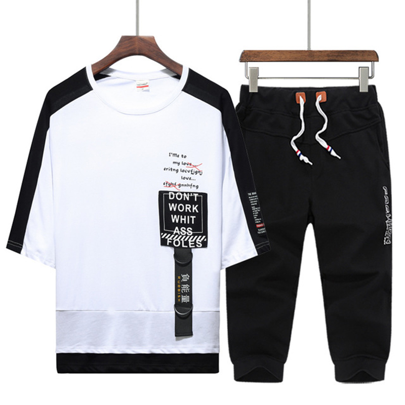 

Rlyaeiz Two Pieces Set Men Tracksuit 2020 Summer Casual Letter Printed T shirts + Shorts Sporting Suits Male Sweat Suit 4XL, A4