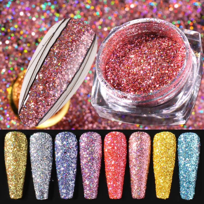 

1 Box Laser Pink Nail Chrome Powder Glitter Holographic Pigment Polish Dipping Nail Art Manicure Sequins Decorations LASZF01-18
