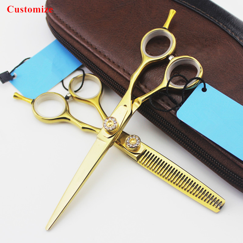 

Customize logo professional Japan 440c 5.5 & 6 inch hair salon scissors set cutting barber Thinning shears hairdressing scissors