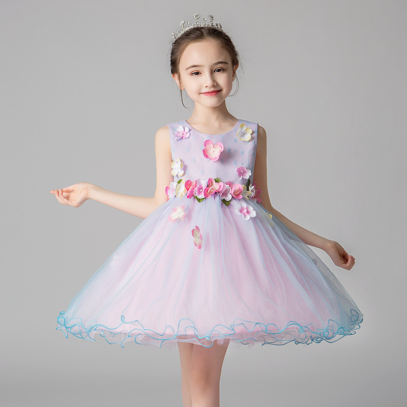

2020 Summer New Girls Short Tulle Gown Flower Girls Dress For Weddings Sweet Colorful Lace Flower Dress Big Mini Ball Gown, Pink