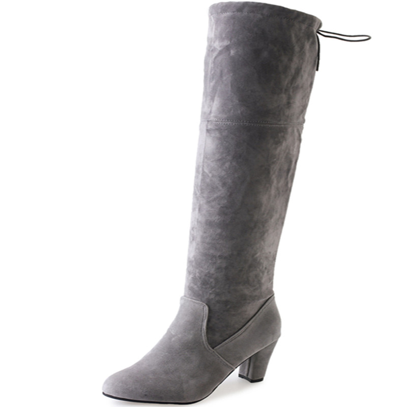 

autumn and winter new high tube women's over the knee boots suede round head set thin velvet round head women's boots large, Brown