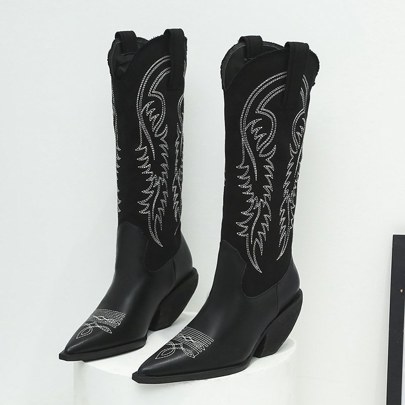 

2020 New New Style for Autumn and Winter Leather Boots European and American Style Arrow Embroidery High Leg Boot Cross-Border Supply Manufa, Black