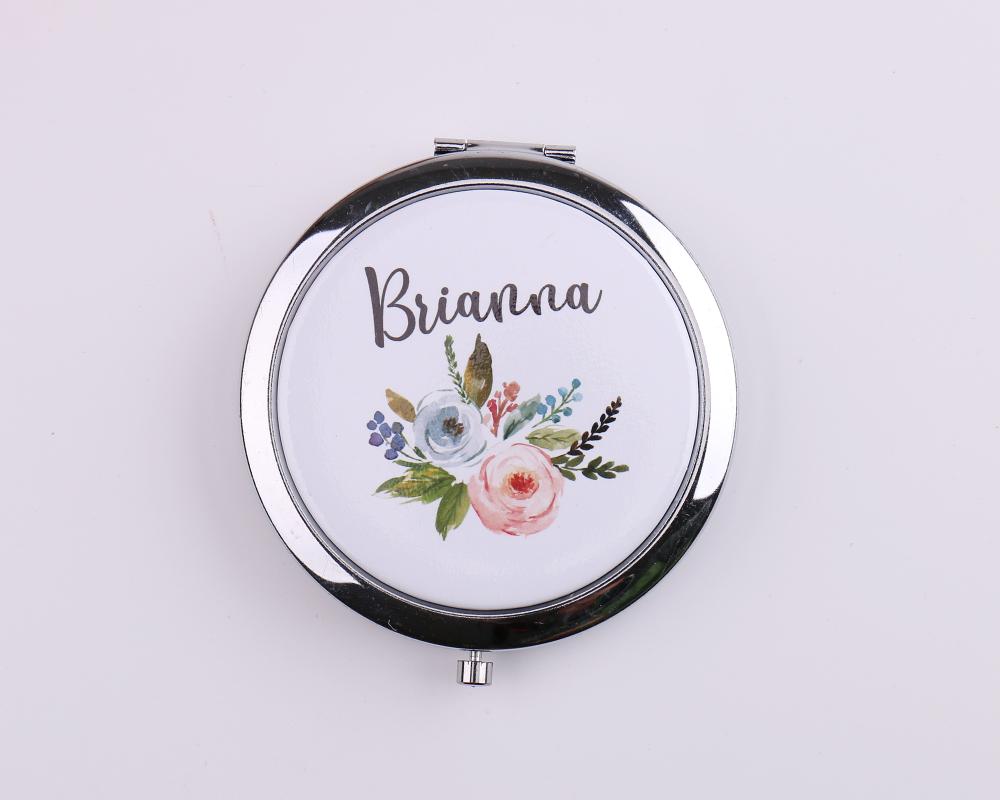 

Personalized Floral Pocket Compact Mirror Bridesmaid Proposal Gift Initials Maid of Honor Mother of the Bride Gift