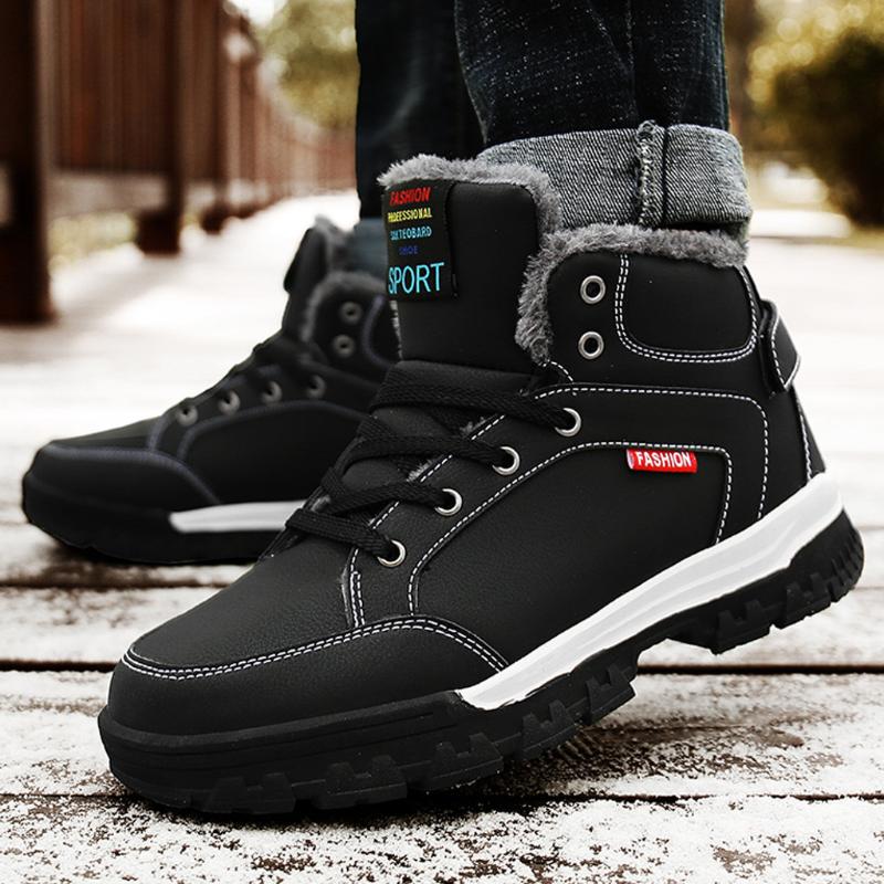 

New Men Boots Waterproof Winter Fur Warm Snow Boot Men Wear-Resistance Working Casual Shoe Sneakers High Top Rubber Ankle Boots, Gy