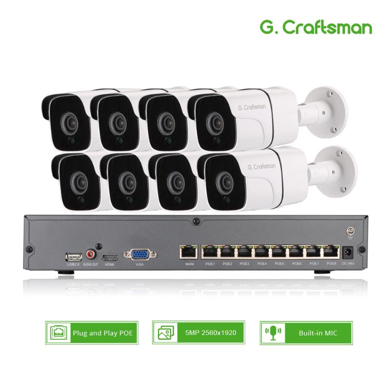 

8ch 5MP Audio POE Kit H.265 System CCTV Security NVR Outdoor Waterproof IP Camera Surveillance Alarm Video Record G