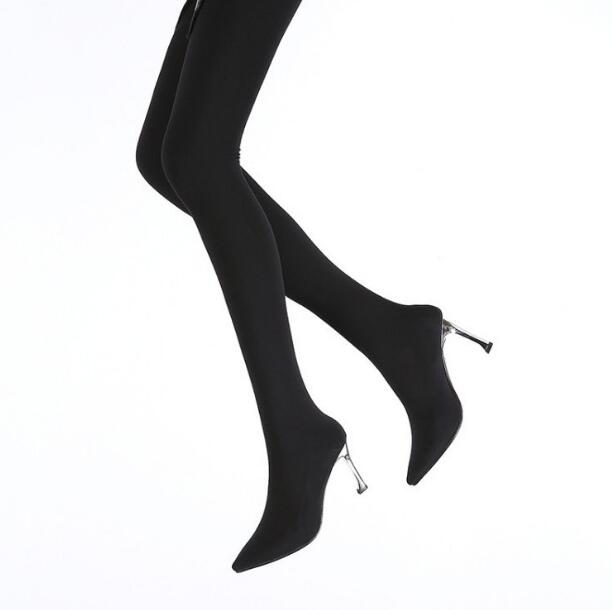 

Hot Spring New Brand Woman Black Gray Burgundy Brown 8 cm Thin Heels Elastic Pointed Toe Sexy Pantyhose boots Big Size 43 Lady, 5 cm heel