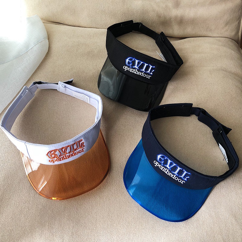 

Wide Brim Hats Transparent Empty Top Hat Street Female Summer Sun Embroidery Topless Cap Male, White