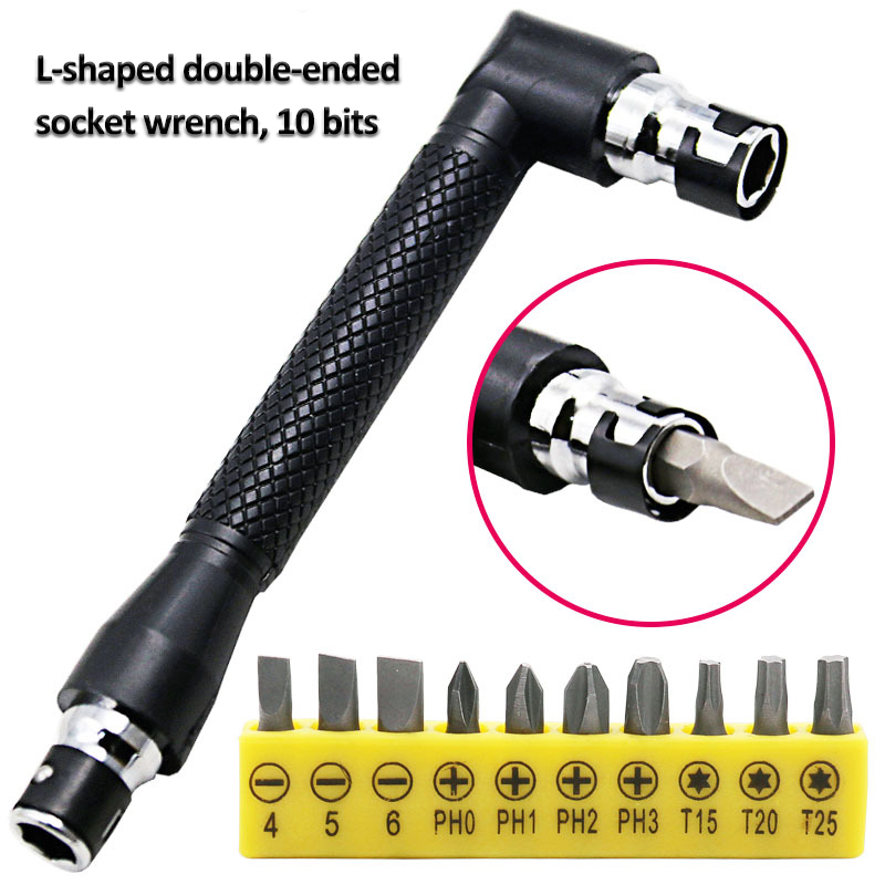 

L-shape Double Ended Mini Socket Torque Wrench Screwdriver For 1/4 Inch Shank Bits Utility Tool For Home Repairing Tool
