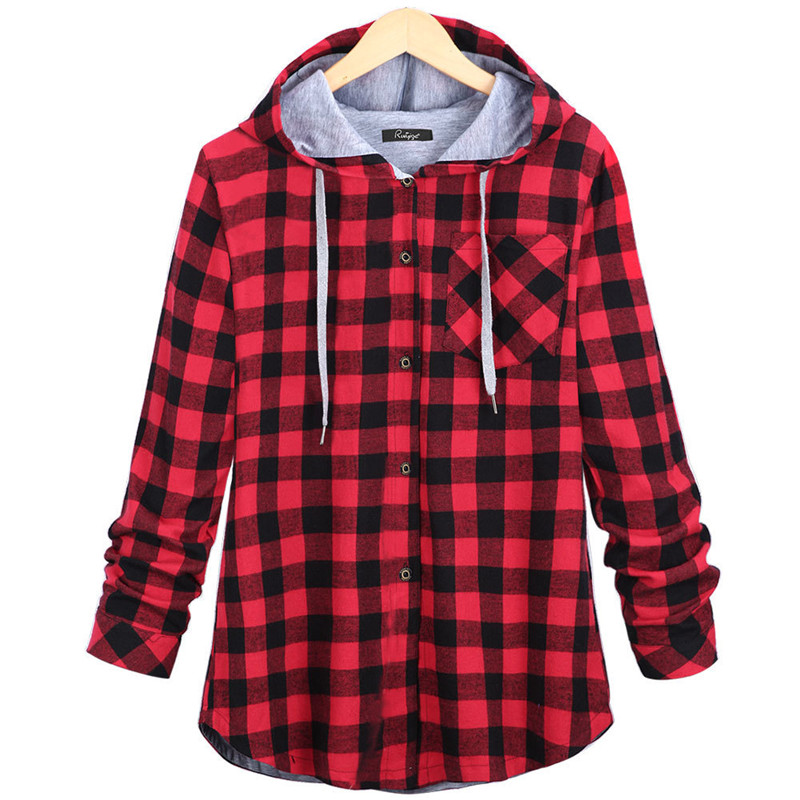

5XL Large Size Women' Coat 2020 Spring Autumn Long Sleeve Single-breasted Hooded Outerwear Women Mid-Long Plaid Jackets Tops, Blue