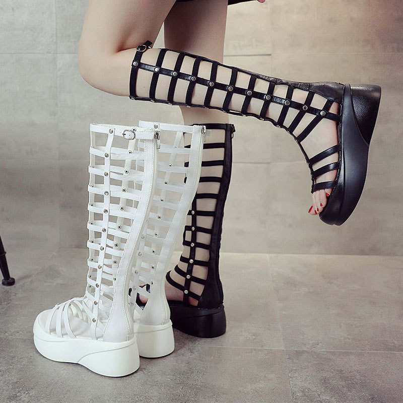 

Platform Heels Women Sandals Summer Knee Boots Ladies Leisure Comfort White Shoes Woman Black Platform Boots Knee Boot Sandals