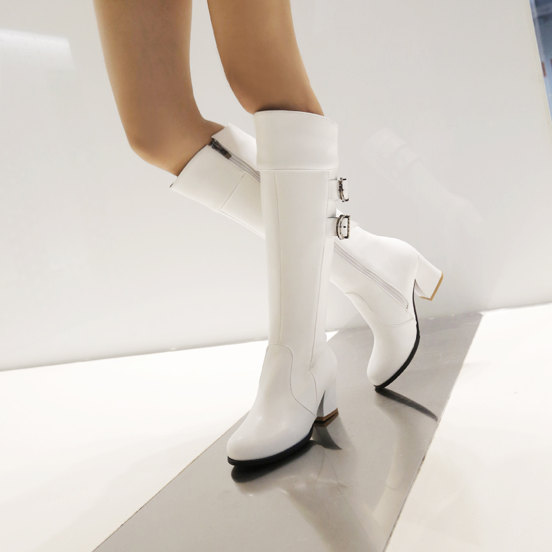 

Round head with buckle simple spring and autumn warm boots big size, Black