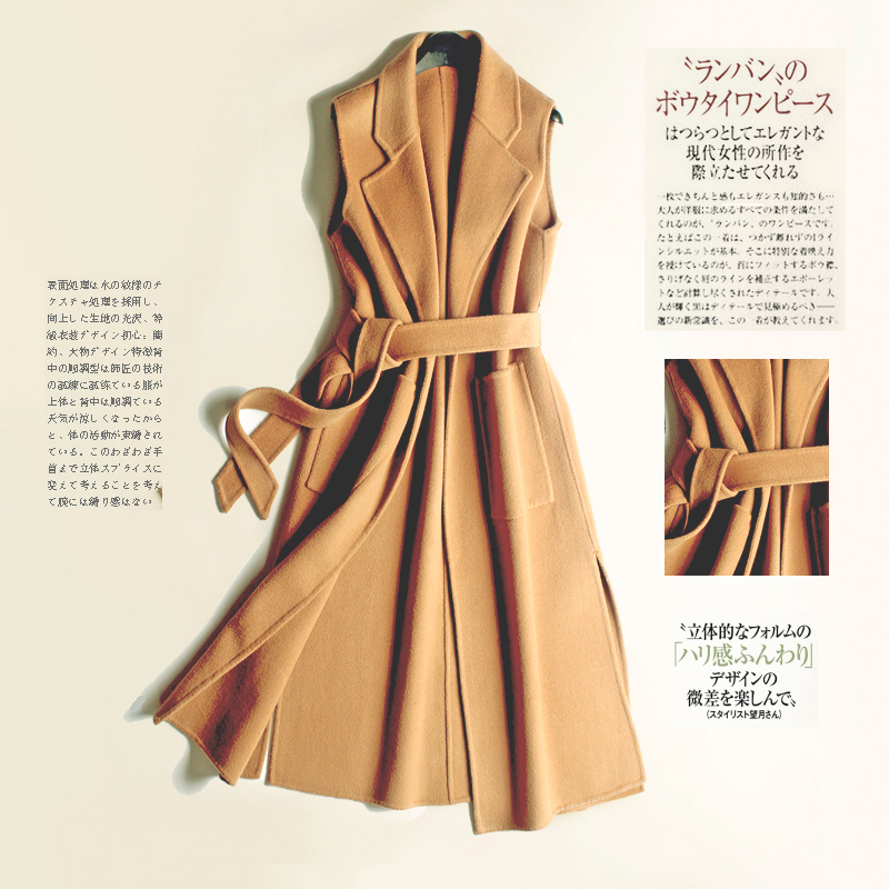 

2020 Fashion Double-side Cashmere Women' Vest Long 100% Wool Coat Female Waistcoat for Women Colete Feminino FS-MJ01, Black