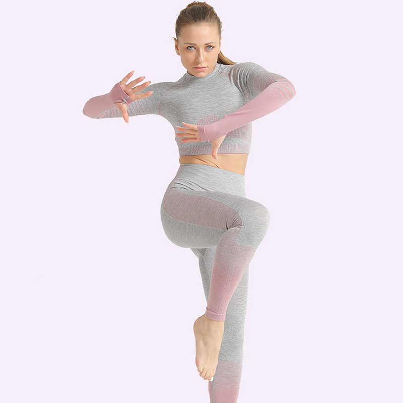 

Seamless Women Yoga Set Long Sleeve Top Shirt High Waist Gym Leggings Sport Outfit Fitness Wear Tight Yoga Suit 6 Colors, Black pants
