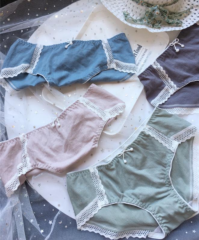 

Women's Underwear Beautiful Cute Lace Edge Panties for Women Threaded Fabric Underpants Low Waist Ropa Interior Femenina, Green