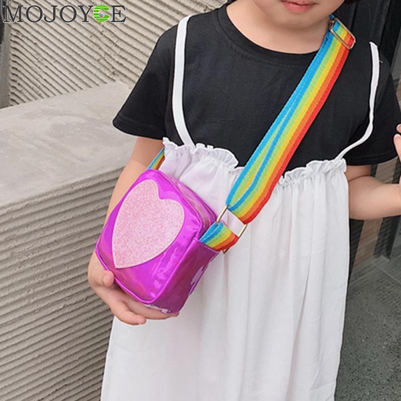 

Kids Love Print Clutch Shoulder Messenger Leather Rainbow Strap Casual Coin Purse Bags Wallets Kid Gift Princess Handbags, Blue