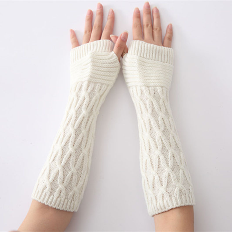

2020 New Women's Long Gloves Winter Cross Gloves Arm Knitting Striped Mitten Warm Fingerless Femme For Women