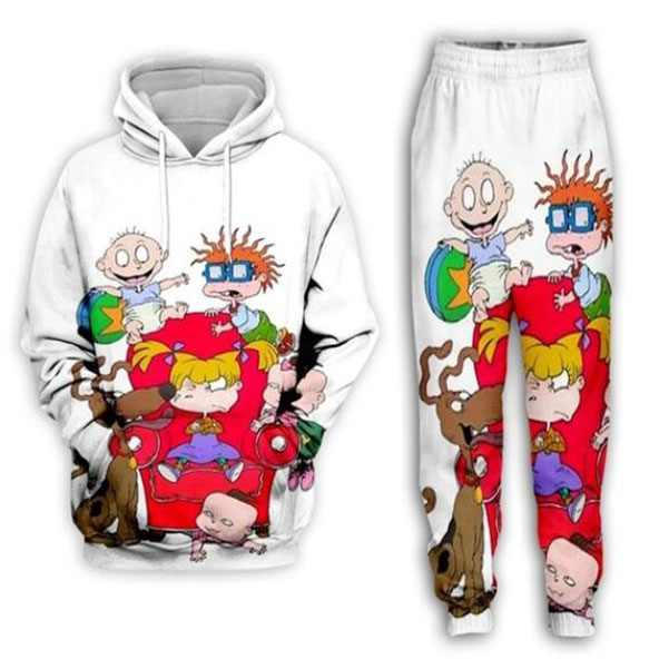 

New Men/Womens Cartoon Rugrats 90's Funny 3D Print Fashion Tracksuits Hip Hop Pants + Hoodies K03, Gray