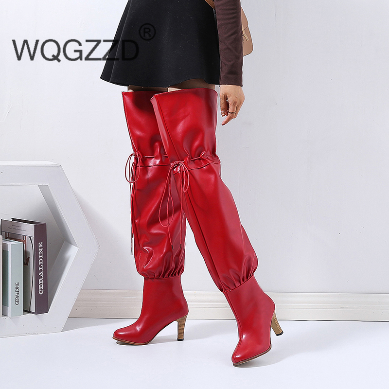 

Winter Women's Boots Women Over The Knee Boots High Heels Thigh High Woman Cuissarde Femme Plus Size 35-43, Red